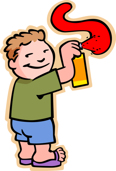 Vector Illustration Of Primary Or Elementary School - Menino Com Spray Desenho Clipart (475x700), Png Download