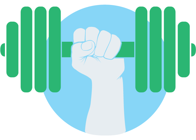 Circular Icon Depicting A Hand Holding Up A Dumbell - Strengthening Icon Clipart (640x640), Png Download