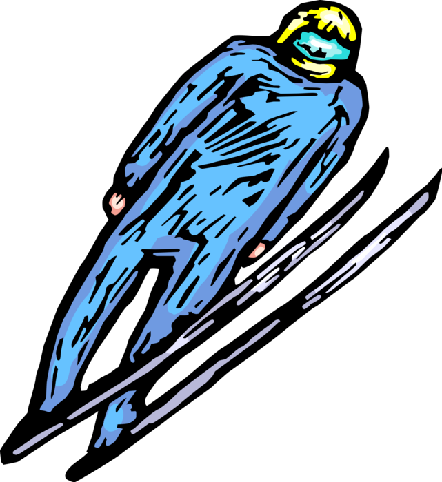 Vector Illustration Of Alpine Ski Jumper Catches Some Clipart (641x700), Png Download