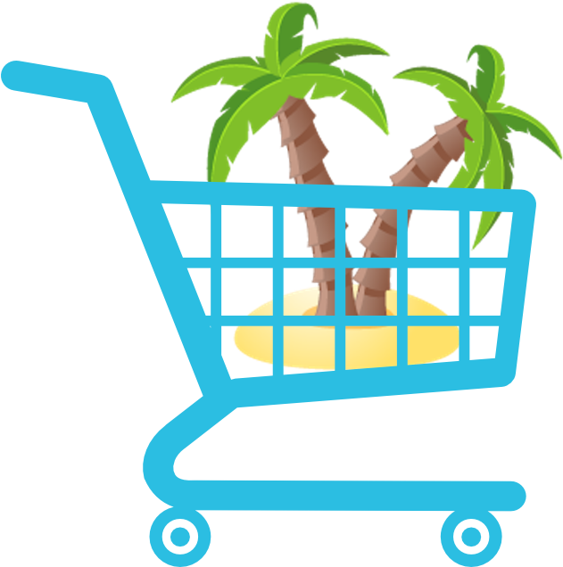 Graphic Of Island And Palm Trees Inside A Shopping - Shopping Cart Logo Png Clipart (806x806), Png Download