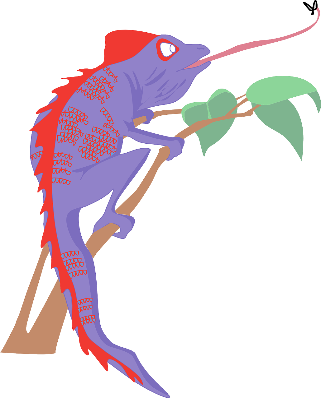 Red, Purple, Branch, Fly, Colors, Leaves, Chameleon - Lizard Eating Clipart - Png Download (579x720), Png Download
