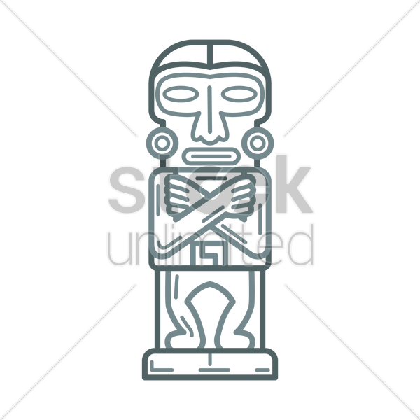 Drawn Totem Pole Mayan - Mayan Statue Head Drawing Clipart (600x600), Png Download