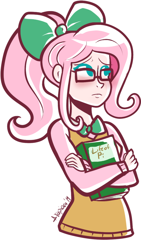 Php52, Book, Bow, Flattershy, Fluttershy, Glasses, - Cartoon Clipart (816x1000), Png Download