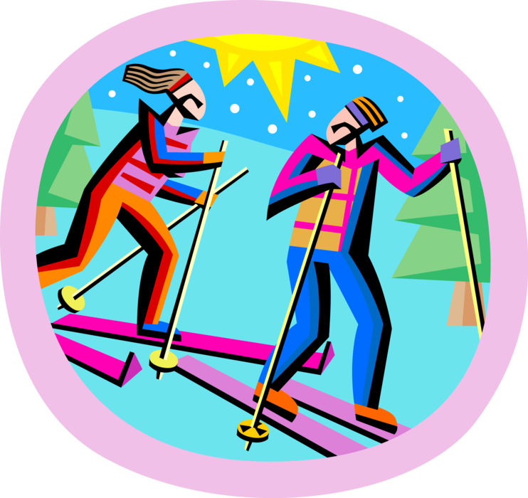 Vector Illustration Of Winter Cross-country Skiers Clipart (742x700), Png Download
