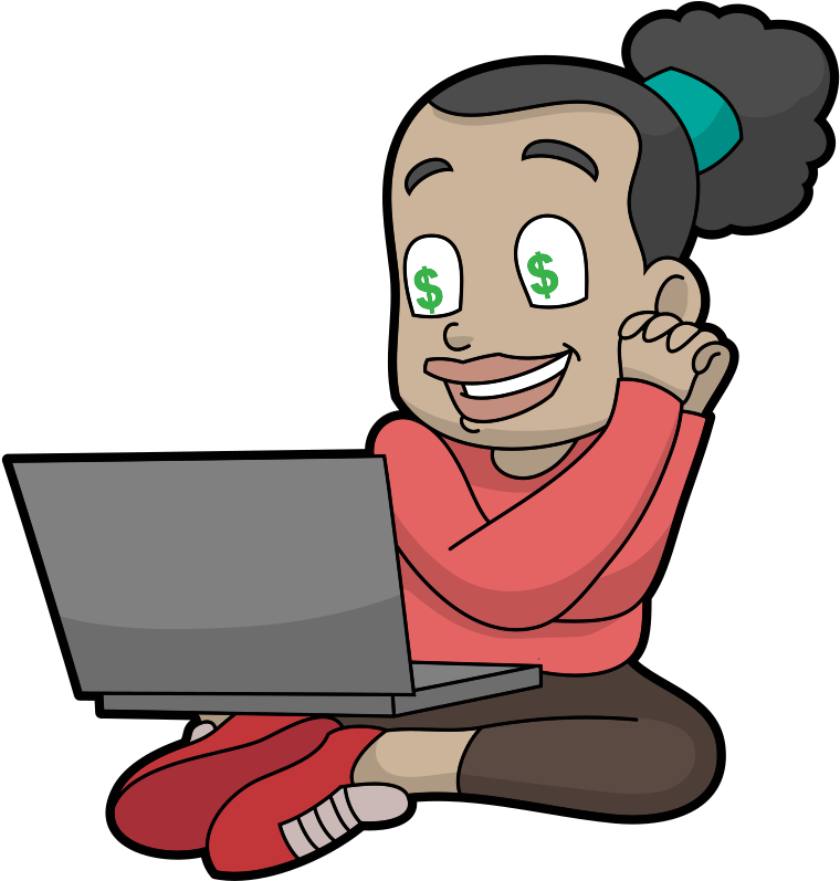 Black Cartoon Woman Loves Making Money Online Clipart (816x1056), Png Download