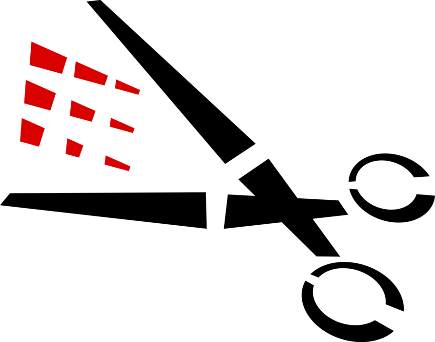 Vector Illustration Of Scissors Hand-operated Shearing Clipart (891x700), Png Download