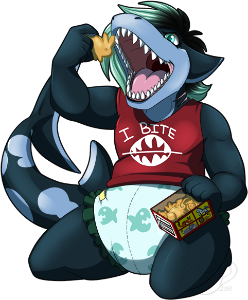 Nom Nom Hangry Shark Commission By Nighttwilightwolf - Cartoon Clipart (600x600), Png Download