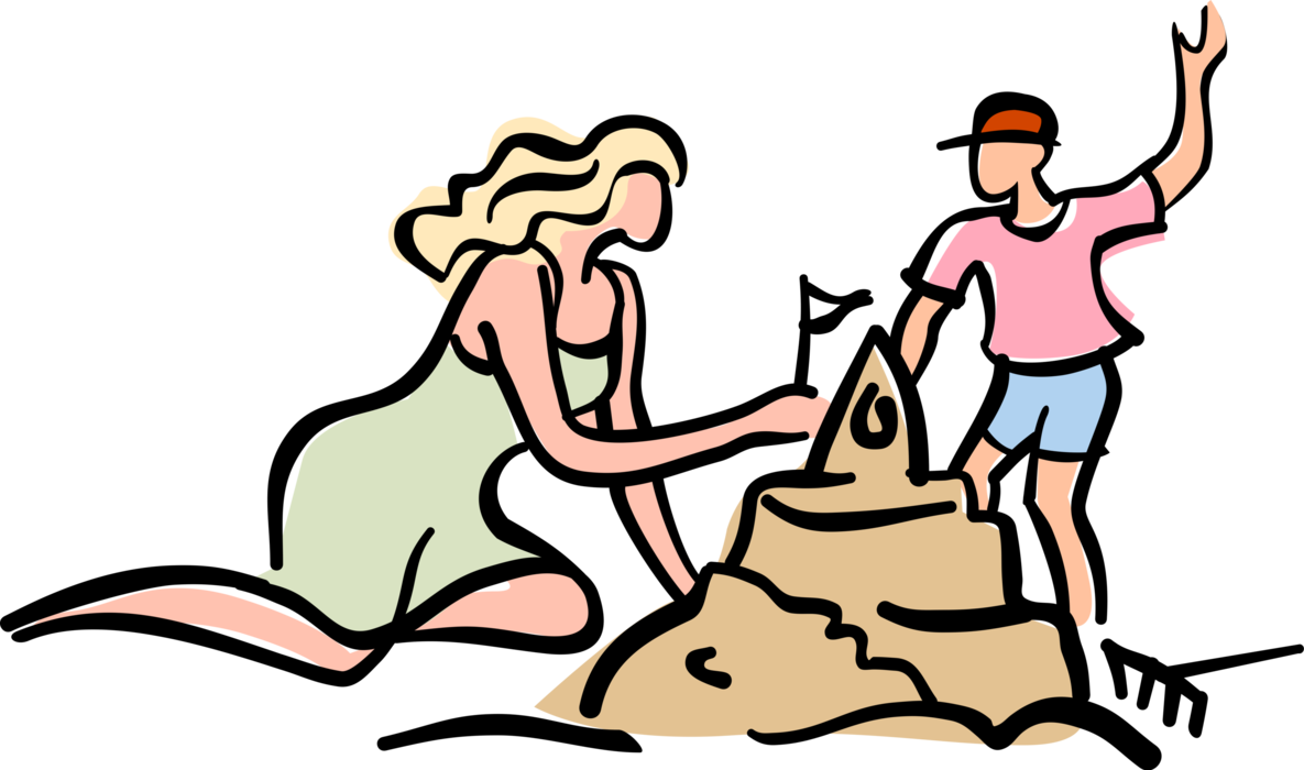 Vector Illustration Of Mother And Child Construct Sand Clipart (1185x700), Png Download