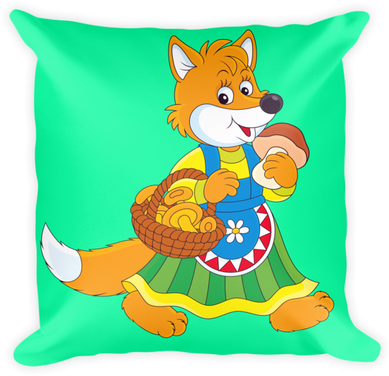 Cartoon Momma Fox With Mushrooms Decorative Throw Pillow - Картинки Лисичка Clipart (600x600), Png Download