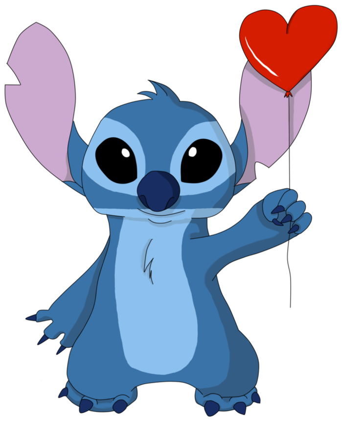 Stitch Holding Heart Balloon - Stitch Holding A Flower Clipart (699x859), Png Download