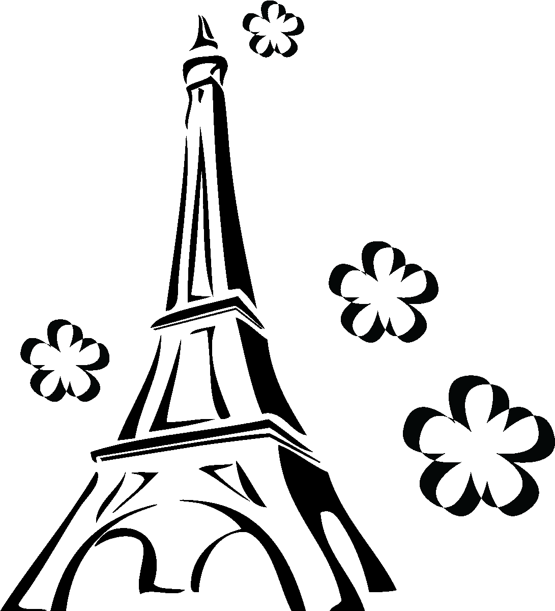 Tour Eiffel Entouree De Fleurs Ambiance Sticker Sb - Eiffel Tower Sketch Png Clipart (1200x1200), Png Download