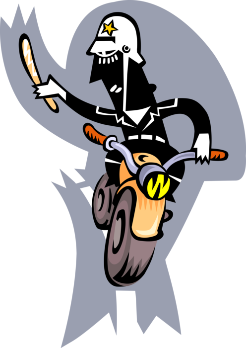 Vector Illustration Of Law Enforcement Policeman Drives - Cartoon Clipart (496x700), Png Download