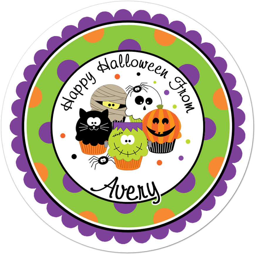 Halloween Cupcakes Wide Polka Dot Border Personalized - Sticker De Brujitas Clipart (1000x1000), Png Download