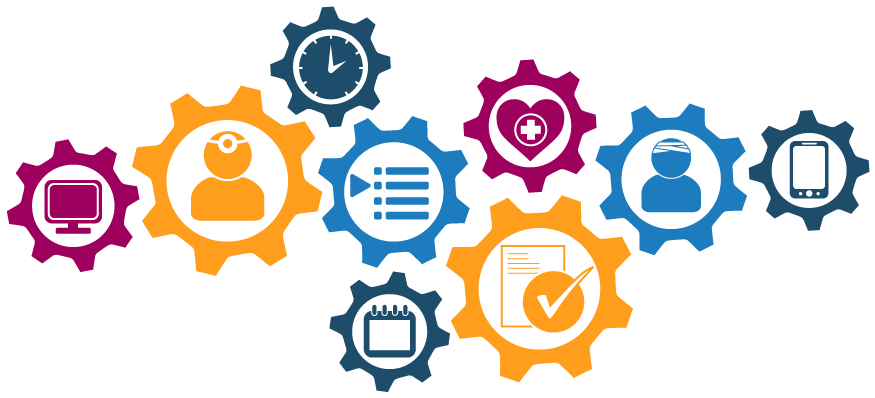 Gears With Scheduling Icons Clipart (897x414), Png Download