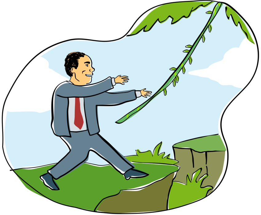 Vector Illustration Of Businessman Grabs Vine In Jungle - Cartoon Clipart (848x700), Png Download