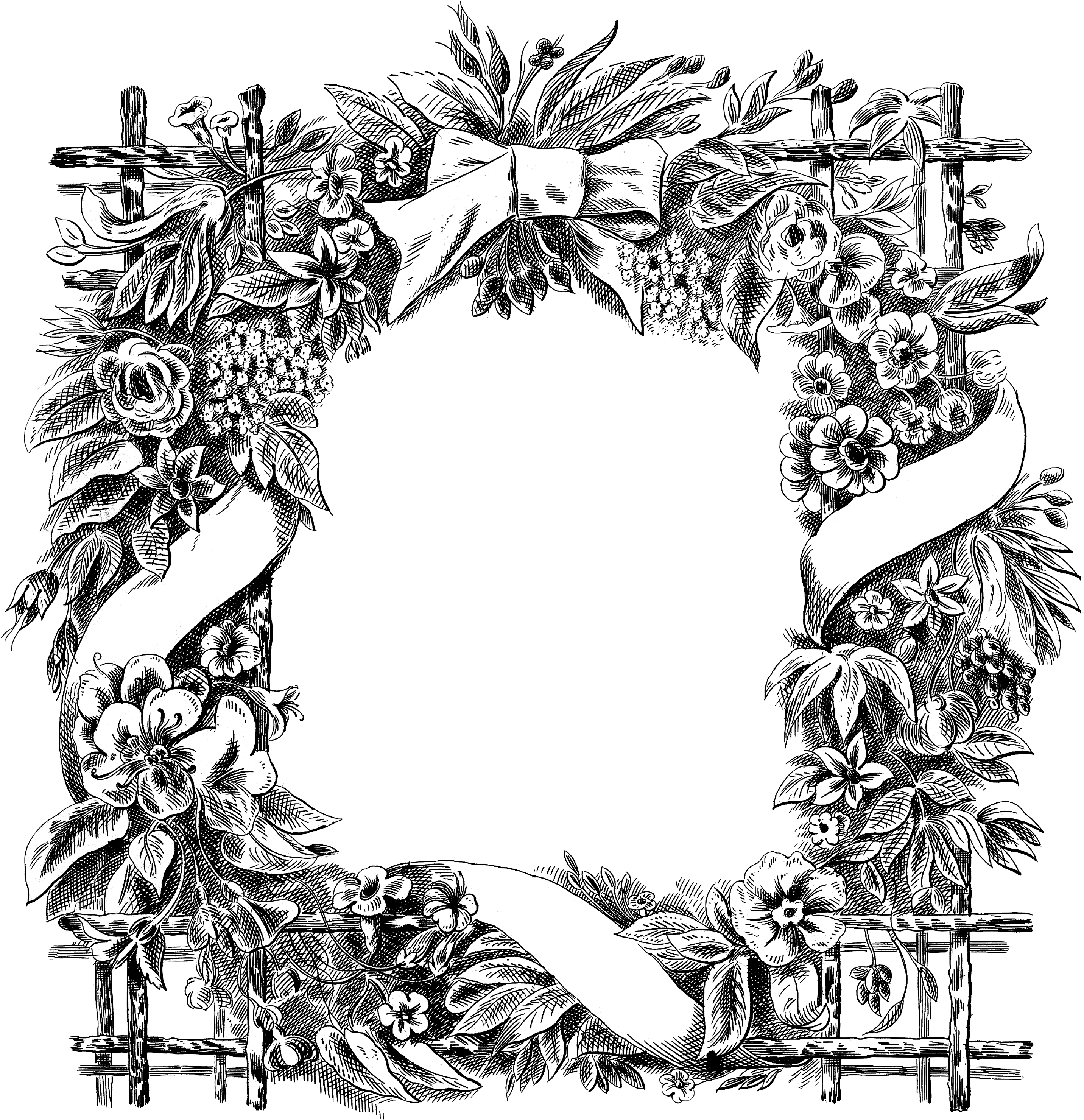 Com Wp-content Uploads 2017 12 06 Floral Wreath Frame - Line Art Clipart (2880x3000), Png Download
