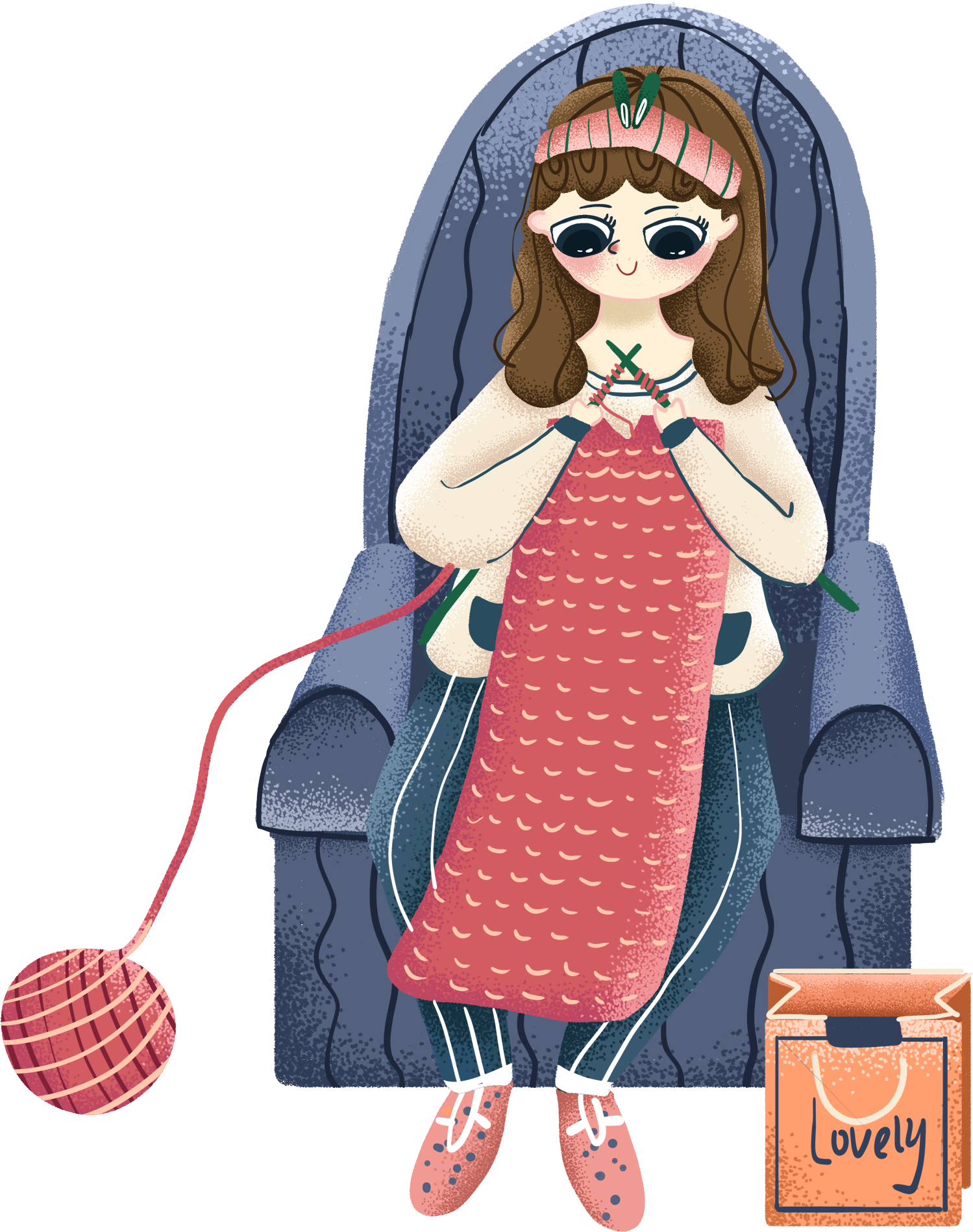 Painted Illustration Sofa Girl Png And Psd - Cartoon Clipart (2000x2000), Png Download