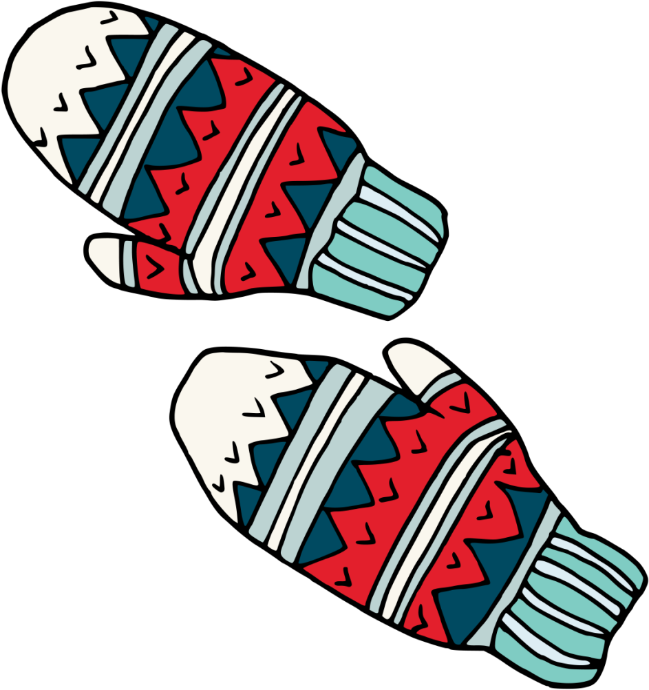 Hand Painted Pair Of Knitted Gloves Winter Transparent Clipart (1024x1024), Png Download