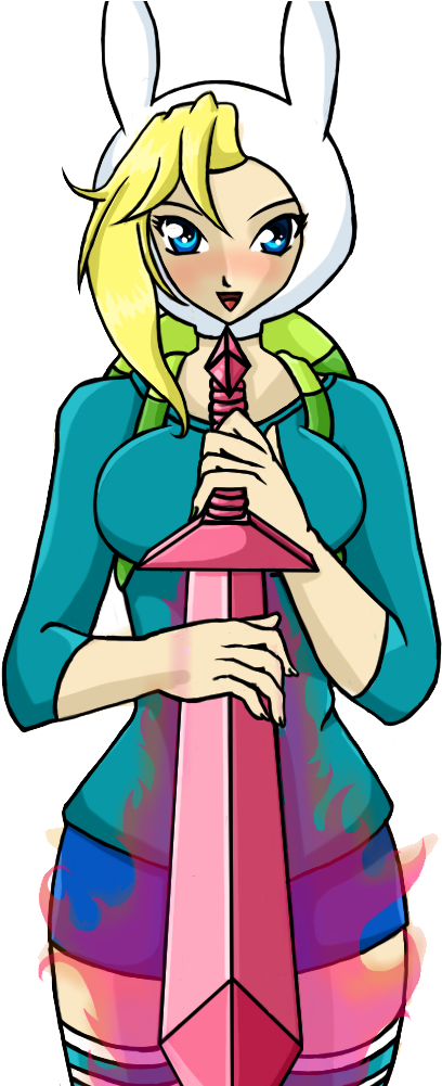 Fionna And The Sword By Queen Of Cute Adventure Time - Cartoon Clipart (502x1000), Png Download