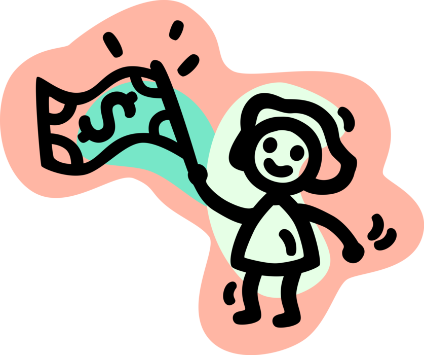 Woman Waves Dollar Flag - Cartoon Clipart (837x700), Png Download