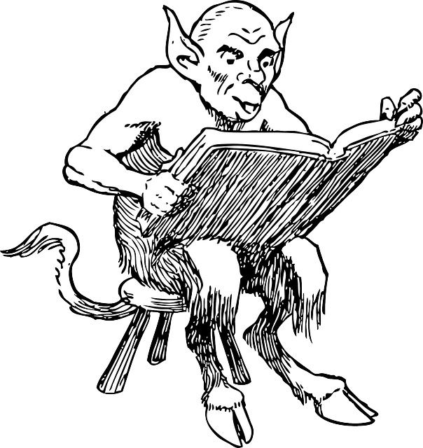Santa Reading List Png Black And White & Transparent - Devil Reading A Book Clipart (604x640), Png Download