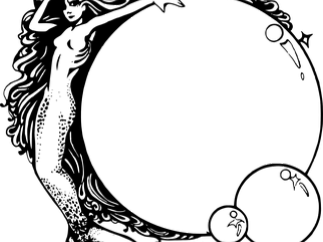 Mermaid Clipart Art Nouveau - Black White Mermaid Vintage Mermaid Png Transparent Png (640x480), Png Download