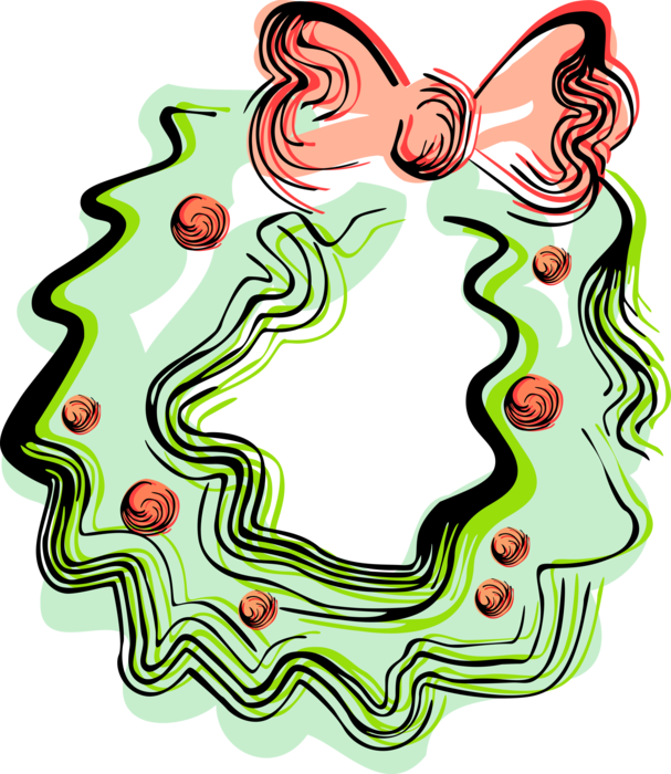 Vector Illustration Of Festive Season Christmas Wreath Clipart (607x700), Png Download