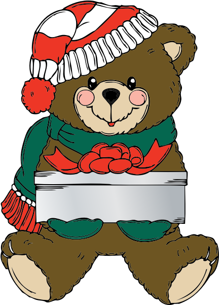 Johnny Automatic Christmas Bear Wih Present Xmas 555px - Christmas Teddy Bear Clip Art - Png Download (555x773), Png Download