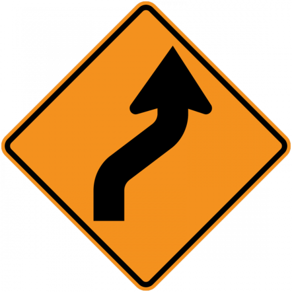 Road Ahead Curves Right Then Left Sign Clipart (600x600), Png Download