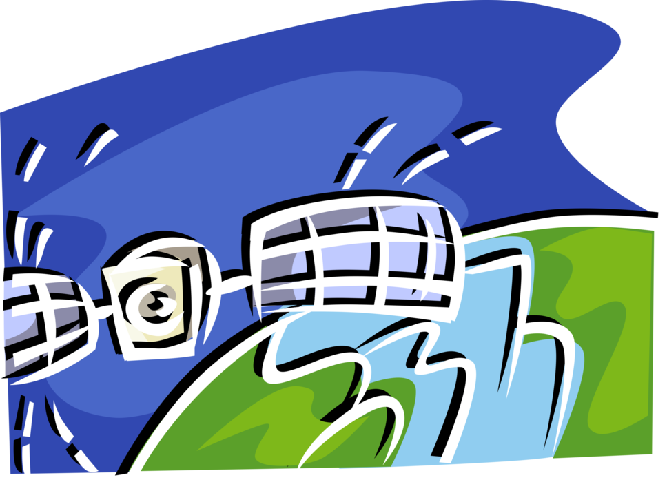 Vector Illustration Of Global Communications Satellite - Illustration Clipart (968x700), Png Download