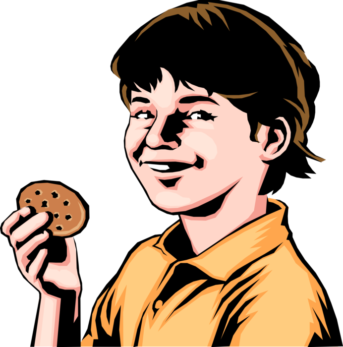 Vector Illustration Of Boy With Chocolate Chip Cookie - Cartoon Clipart (692x700), Png Download