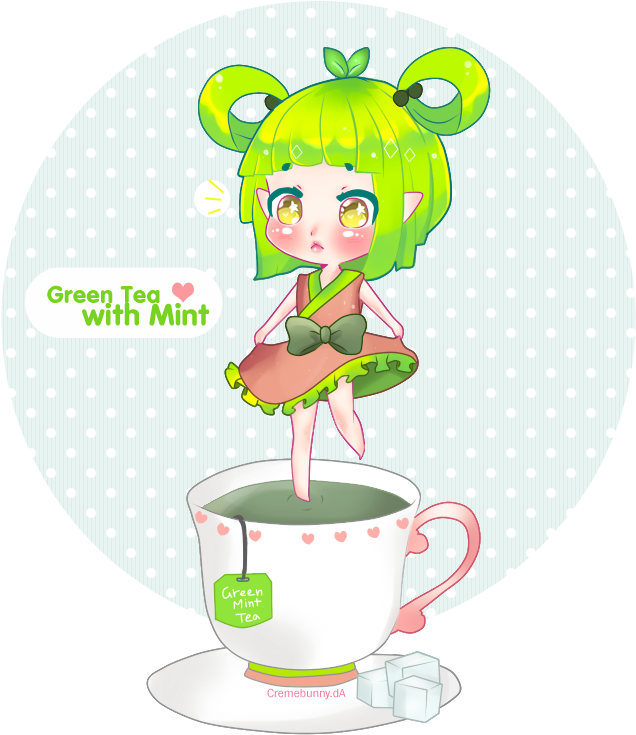 Chibi Green Tea With Mint By Cremebunny - Cartoon Clipart (636x735), Png Download