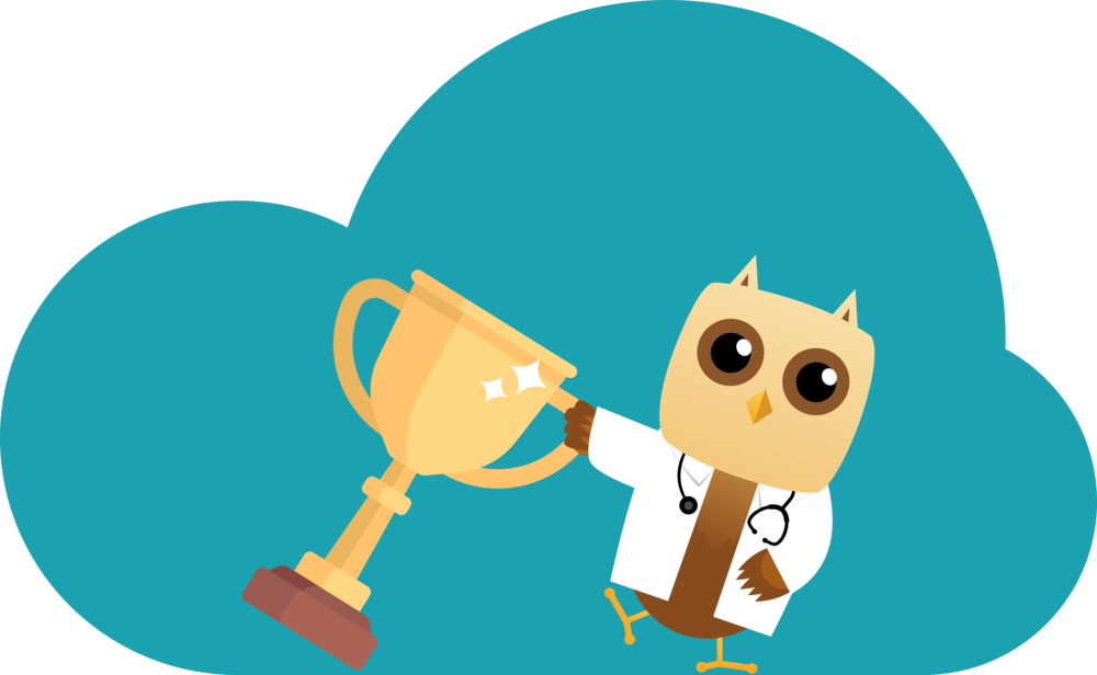 Owl With Trophy - Cartoon Clipart (1000x616), Png Download