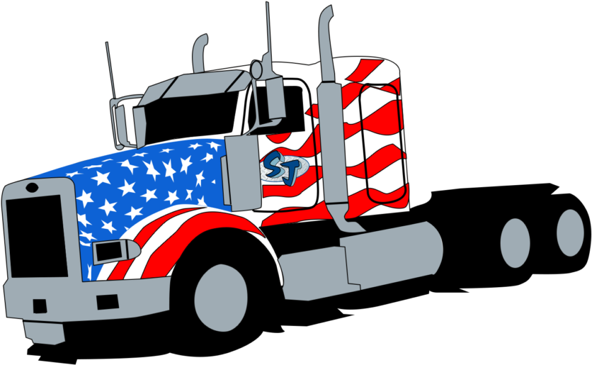 Lowbed Truck With American Flag - Trailer Truck Clipart (1024x708), Png Download
