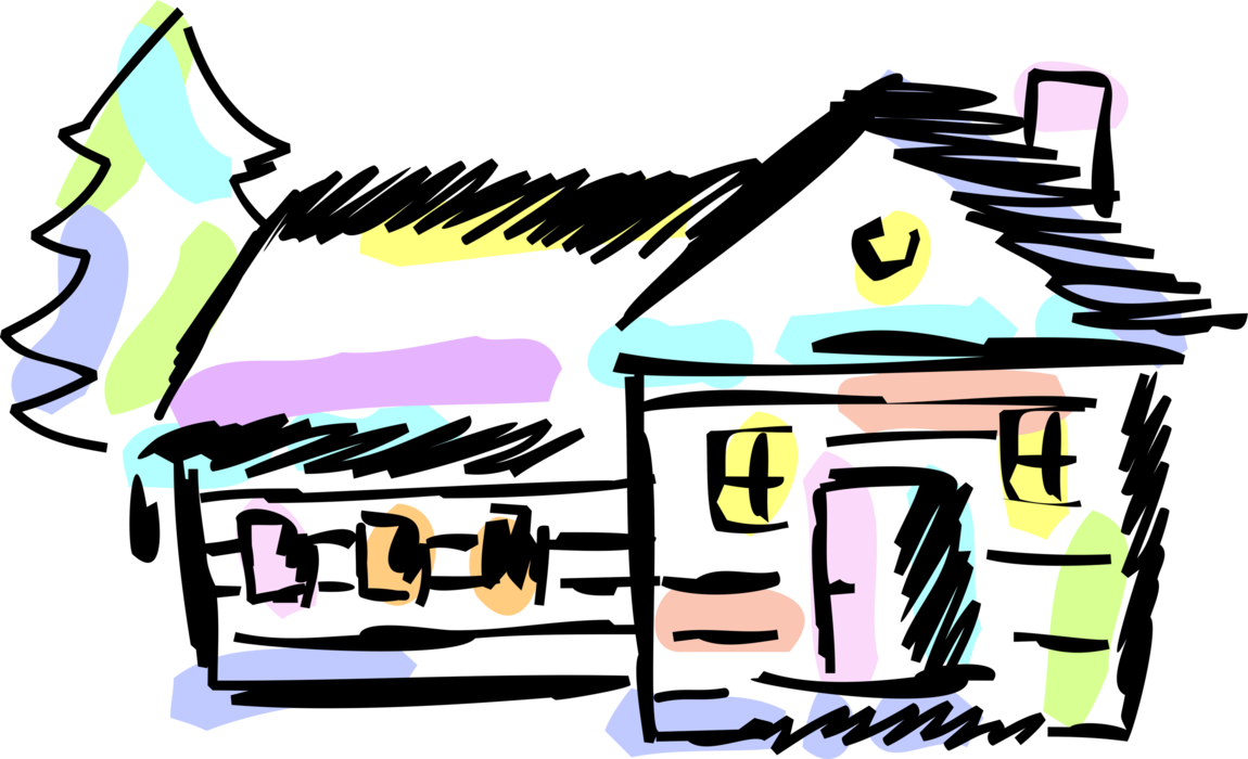 Vector Illustration Of Country Cottage Cabin House Clipart (1150x700), Png Download