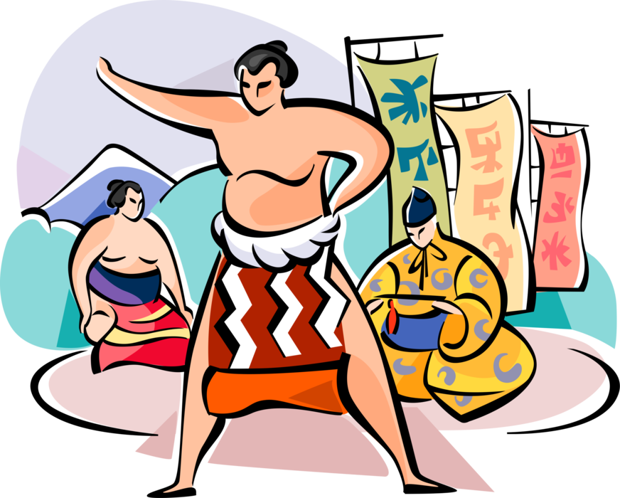 Japanese Sumo Image Illustration Of Wrestles In - Cartoon Clipart (872x700), Png Download