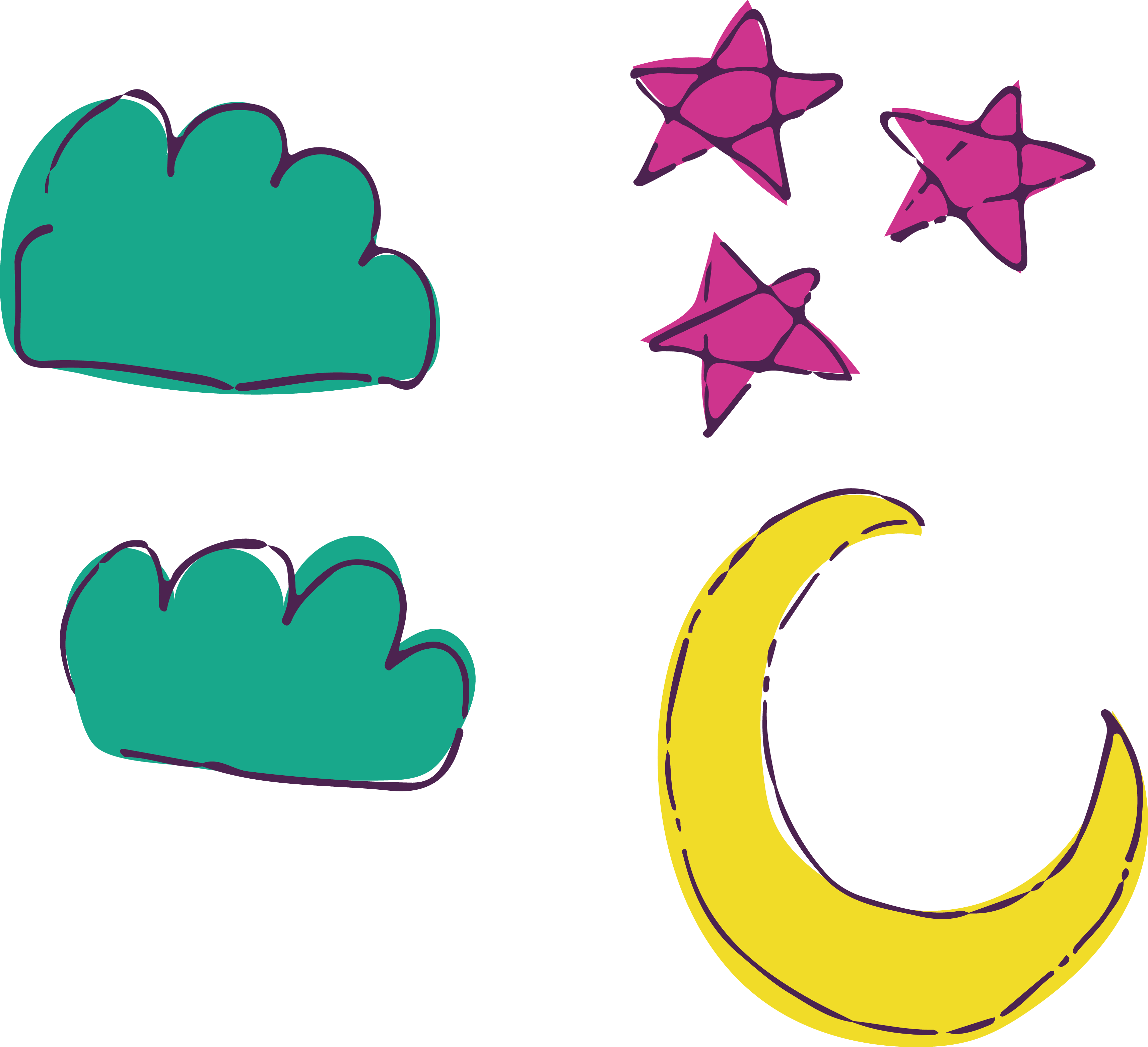 And Stars Cartoon Watercolor Transprent Png Free - Drawing Moon And Stars Transparent Clipart (3427x3125), Png Download