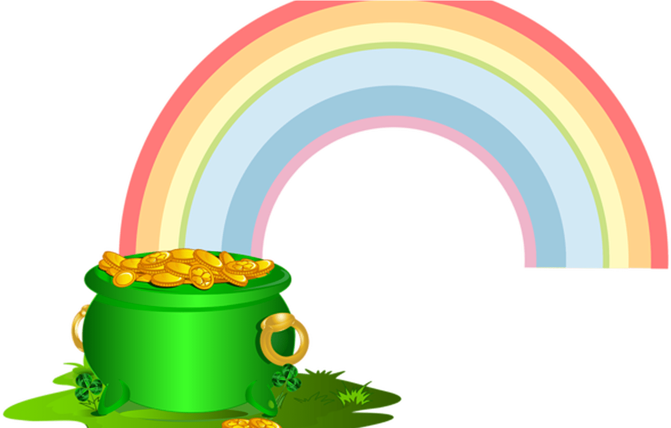 Green Pot Of Gold With Rainbow Png Clip Art Image - Transparent Background Pot Of Gold Clipart (1368x855), Png Download
