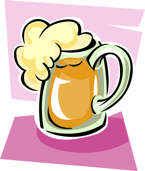 Vector Illustration Of Frothy Mug Of Beer Alcohol Beverage Clipart (595x700), Png Download