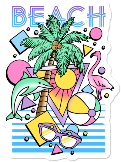 80's Beach Scene - Cool Beach T Shirt Designs Clipart (650x650), Png Download