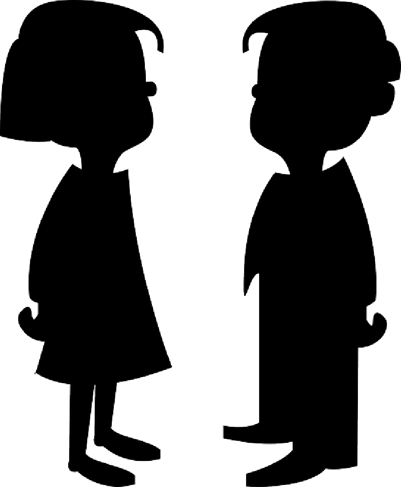 Silhouettes Boy Girl - Cartoon Girl And Boy Clipart (593x720), Png Download