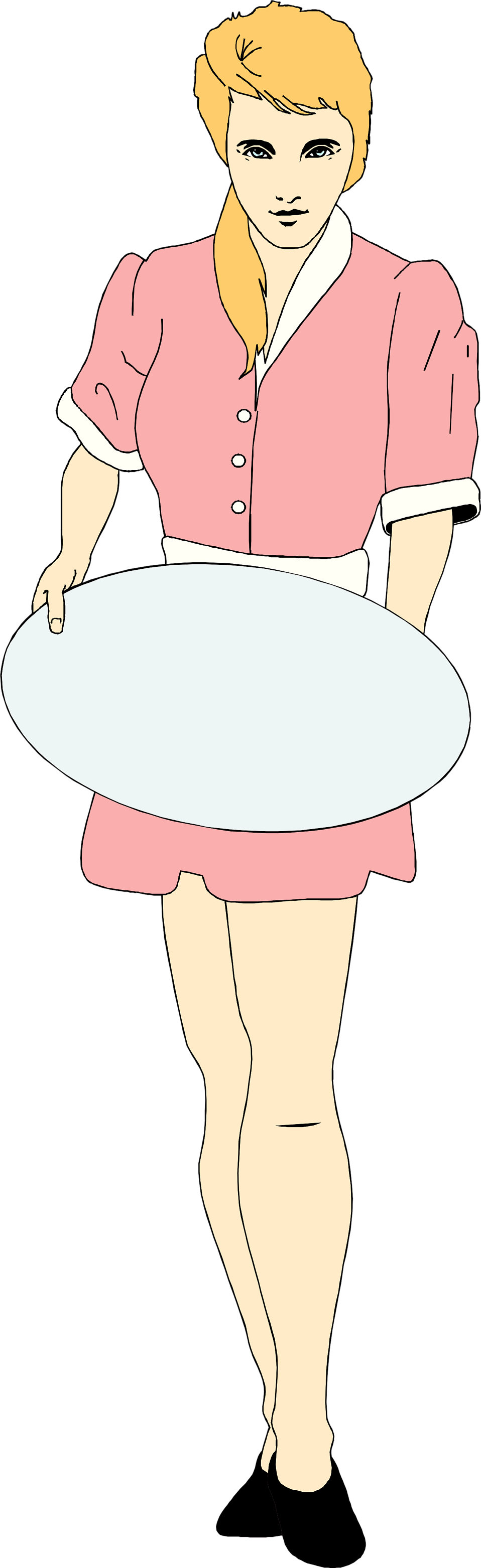 Waitress With Tray Clip Art - Cartoon - Png Download (958x3126), Png Download