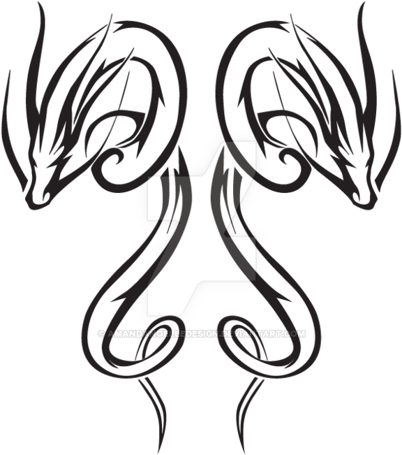 600 X 776 1 - Twin Dragon Tribal Tattoo Clipart (600x776), Png Download