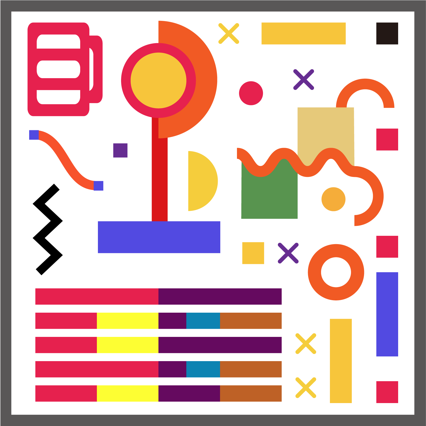 Memphis Art Retro Style High Saturated Color Vector - Vector Graphics Clipart (2000x2000), Png Download