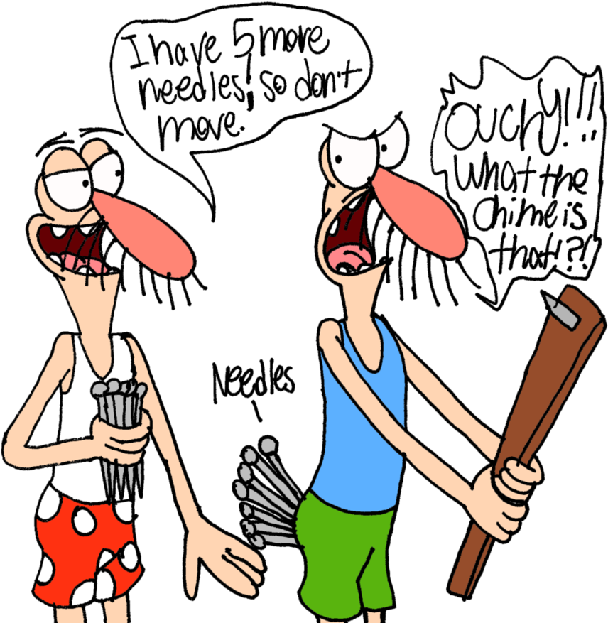Ouch By Wumowumo Needles - Cartoon Clipart (856x877), Png Download