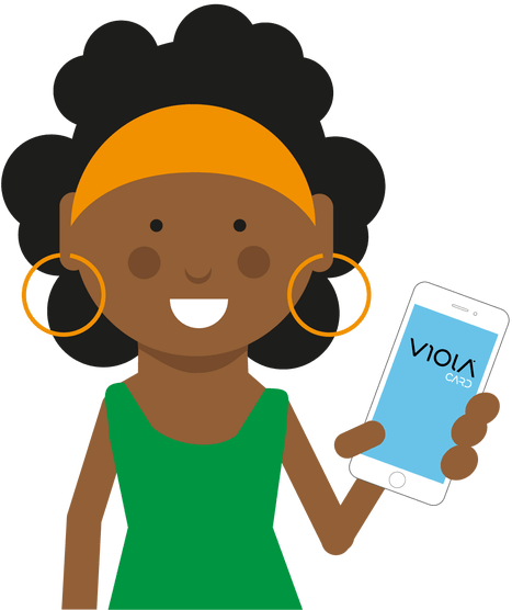 Female Violacard User Holding Her Phone With Violacard - Cartoon Clipart (1080x622), Png Download