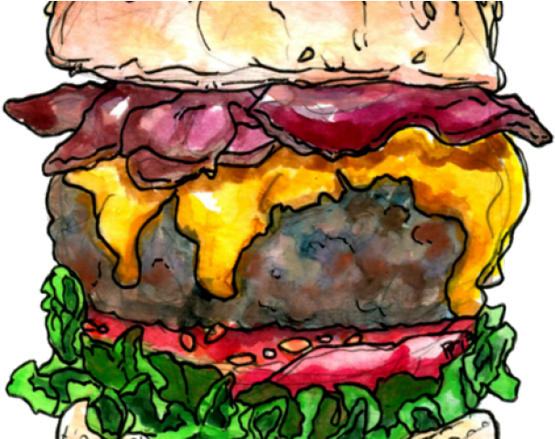 Burger Clipart Bacon Burger - Bacon Cheeseburger Drawings - Png Download (640x480), Png Download