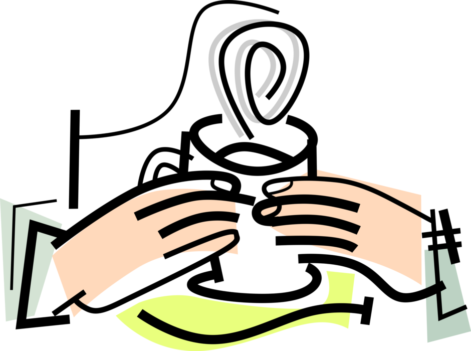 Vector Illustration Of Hands Hold Hot Cup Of Coffee Clipart (940x700), Png Download