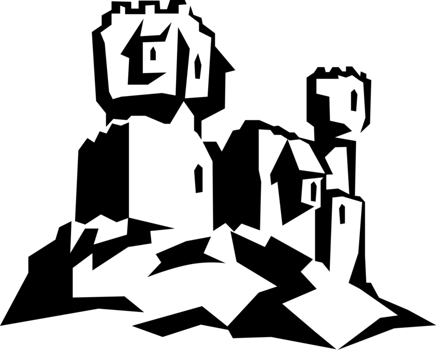 Vector Illustration Of Fortified European Castle Structure Clipart (872x700), Png Download