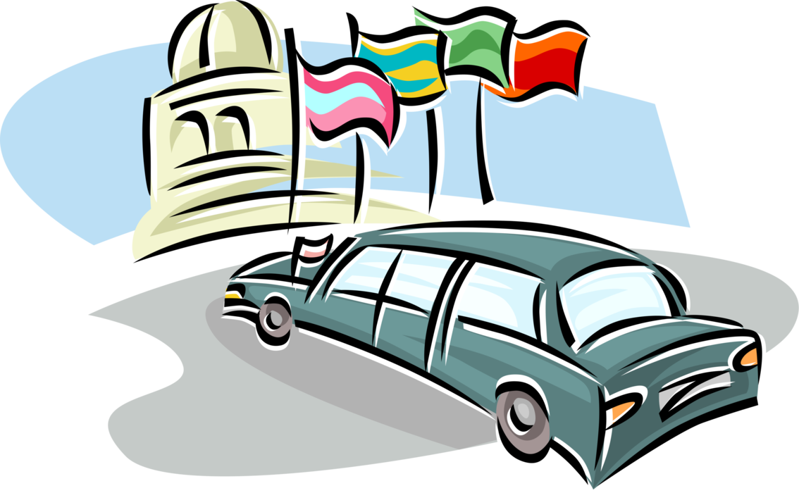 Vector Illustration Of Embassy Limousine Arrives At Clipart (1134x700), Png Download